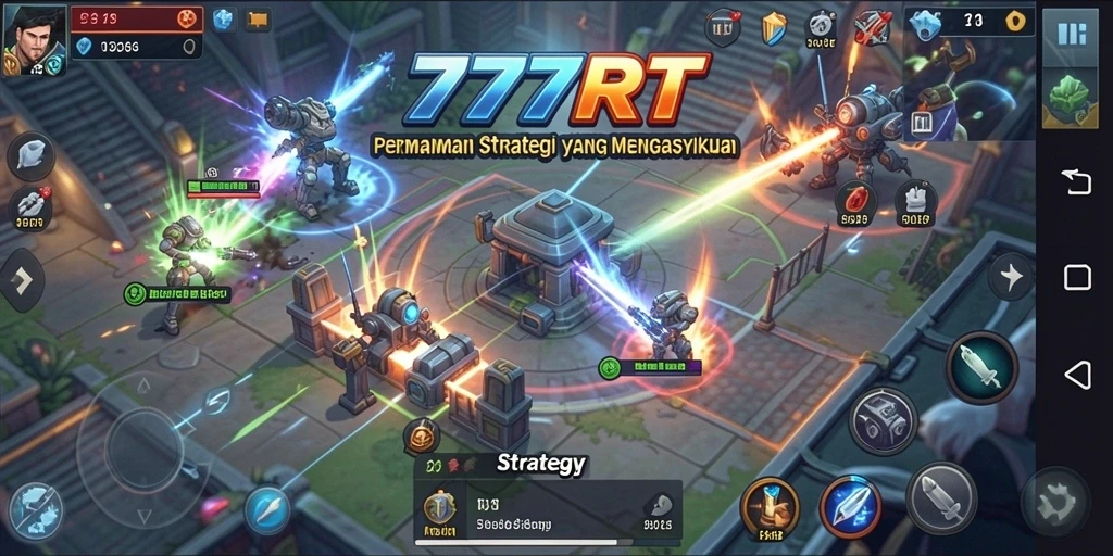 Tampilan antarmuka pengguna 777RT yang dinamis dan menarik dalam permainan strategi.
