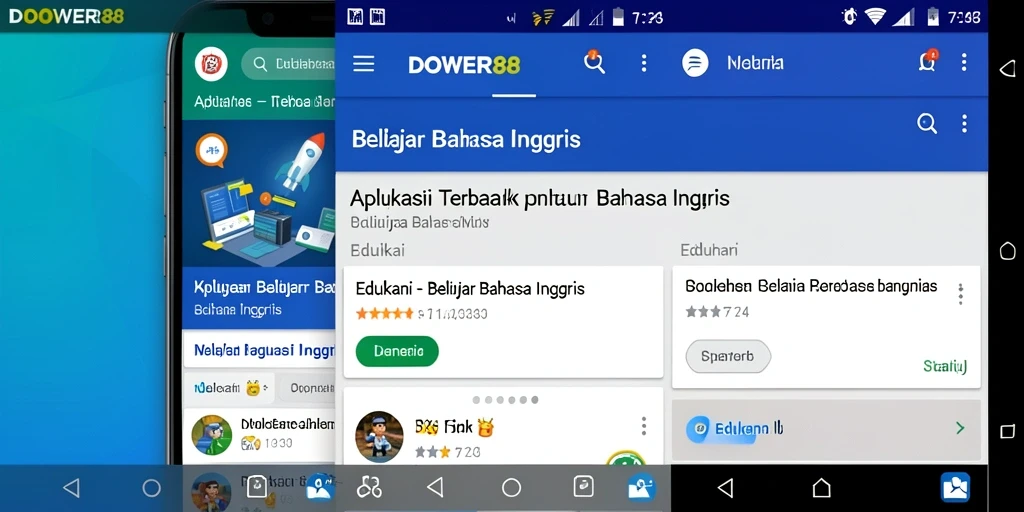 Antarmuka aplikasi DOWER88 untuk belajar Bahasa Inggris yang interaktif.