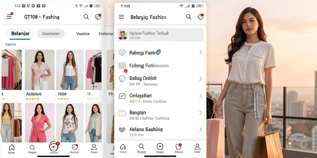Tampilan antarmuka GT108 yang elegan dan mudah digunakan untuk belanja fashion.