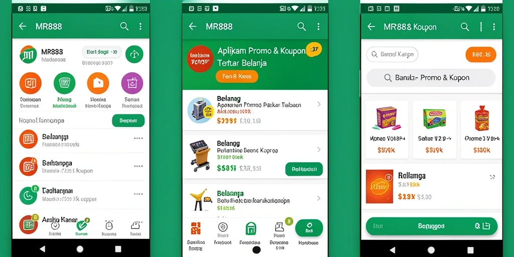 Antarmuka MR888 yang memudahkan akses promo dan kupon.