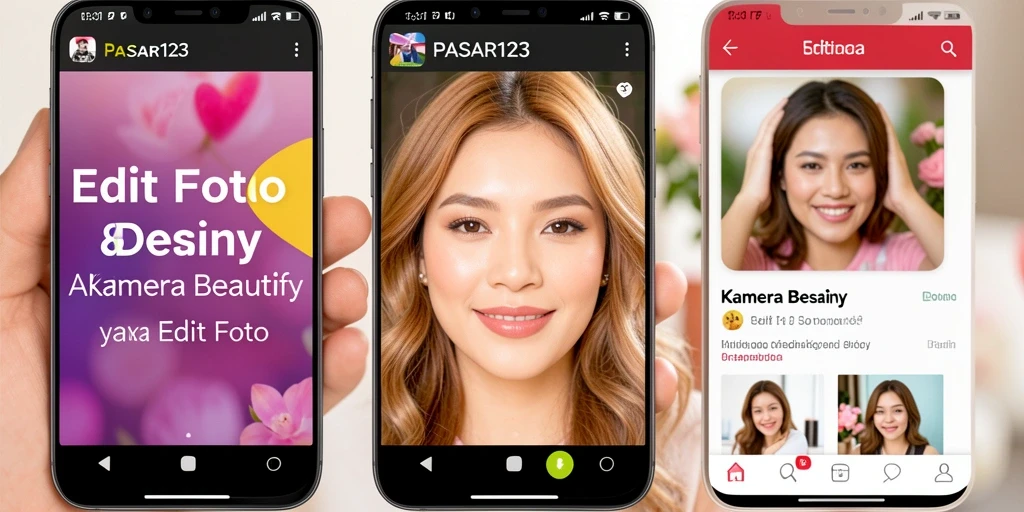 Antarmuka PASAR123 untuk editing foto dengan berbagai fitur Kamera Beautify.